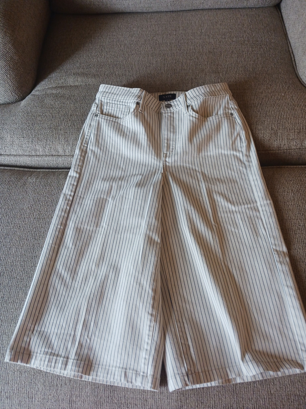 NYDJ White Wide-Leg Pinstripe Chinos